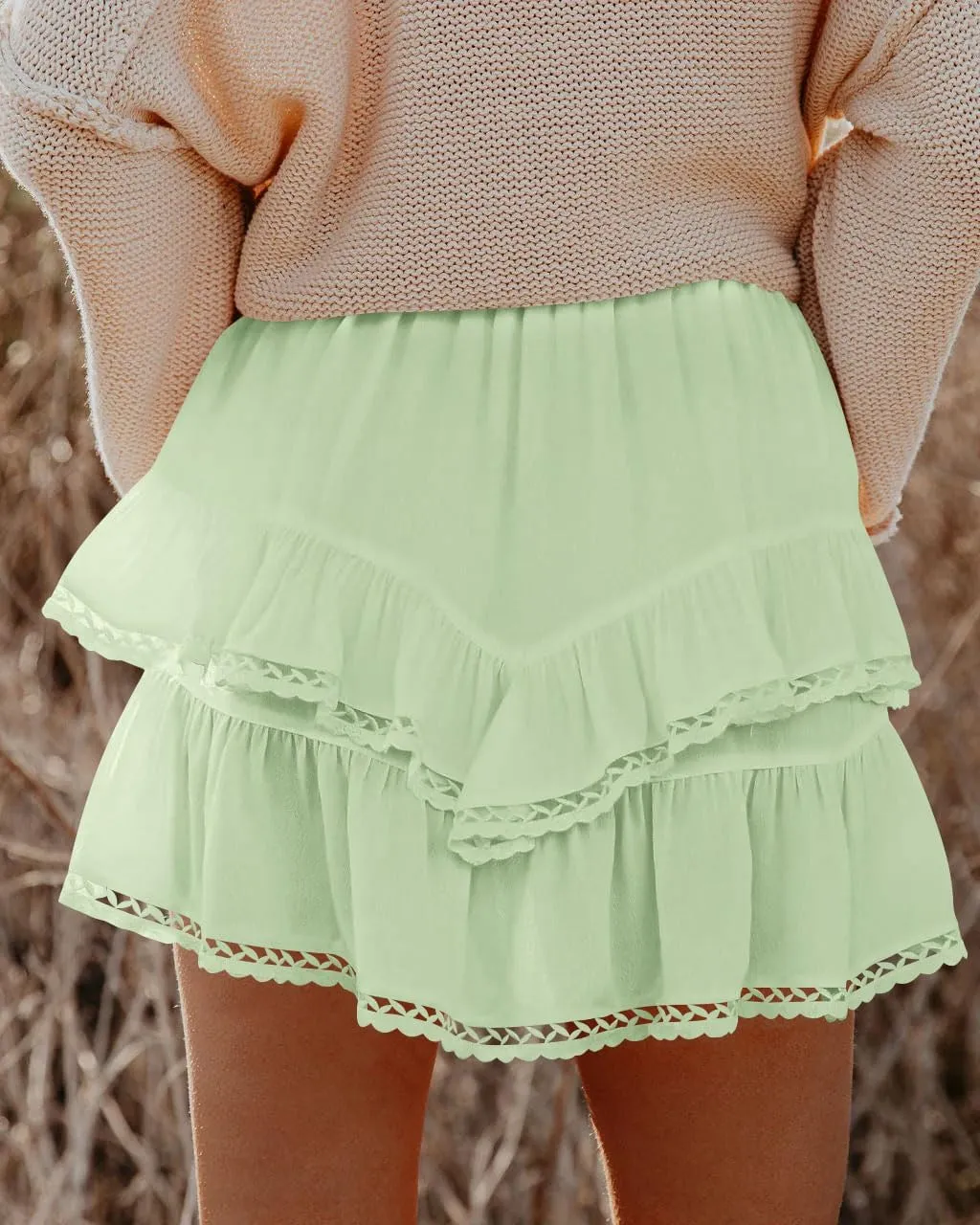 firfig Women's Casual Mini Skirts Shorts Elastic High Waist Cute Flowy Tiered Layered Boho Skorts S-XXL