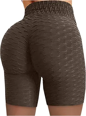 Fitness Wrinkled Biker Yoga Running Stretch High Waist Hip Pants Shorts Women Yoga Pants