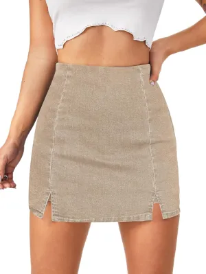 Floerns Women's Casual Split Hem High Waist Denim Skorts Skirt Shorts