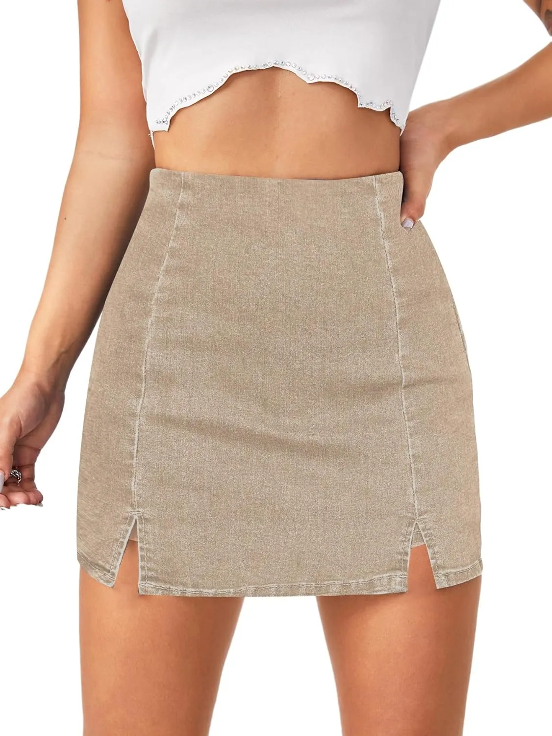 Floerns Women's Casual Split Hem High Waist Denim Skorts Skirt Shorts