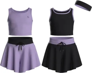 Flowy Girls Butterfly Shorts Skirts w/Pockets & Athletic Sleeveless Tank Tops, Dance Tennis Cheer Running (5pc Set)