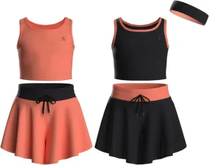 Flowy Girls Butterfly Shorts Skirts w/Pockets & Athletic Sleeveless Tank Tops, Dance Tennis Cheer Running (5pc Set)