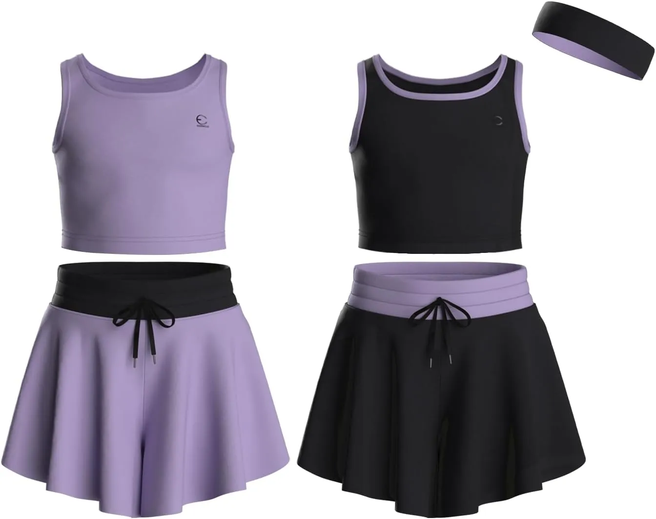 Flowy Girls Butterfly Shorts Skirts w/Pockets & Athletic Sleeveless Tank Tops, Dance Tennis Cheer Running (5pc Set)