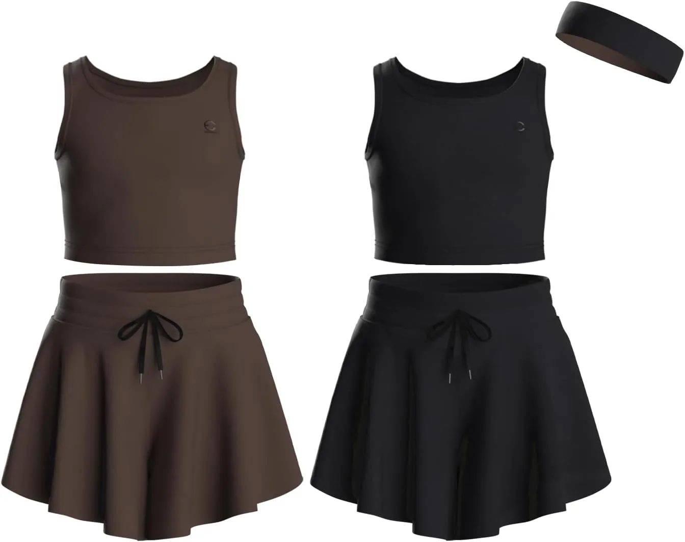 Flowy Girls Butterfly Shorts Skirts w/Pockets & Athletic Sleeveless Tank Tops, Dance Tennis Cheer Running (5pc Set)