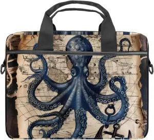 Funny Ocean Octopus Anchor Coastal Map Laptop Shoulder Bag Slim Computer Briefcase Laptop Sleeve Messenger Case