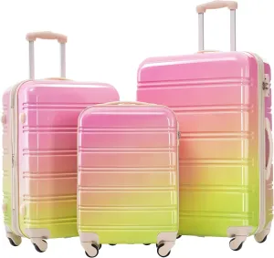 Gradient Color Hardshell Luggage Set for Travel, Expandable with Spinner Wheels, 3-Piece Set in Pink and Green