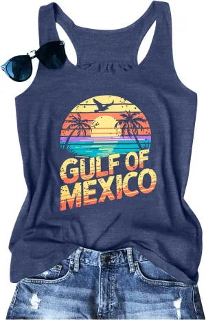 Gulf of Mexico T Shirt Women Gulf of Mexico Tank Top Vintage Beach Graphic Tee Summer Vacation Sleeveless Shirt