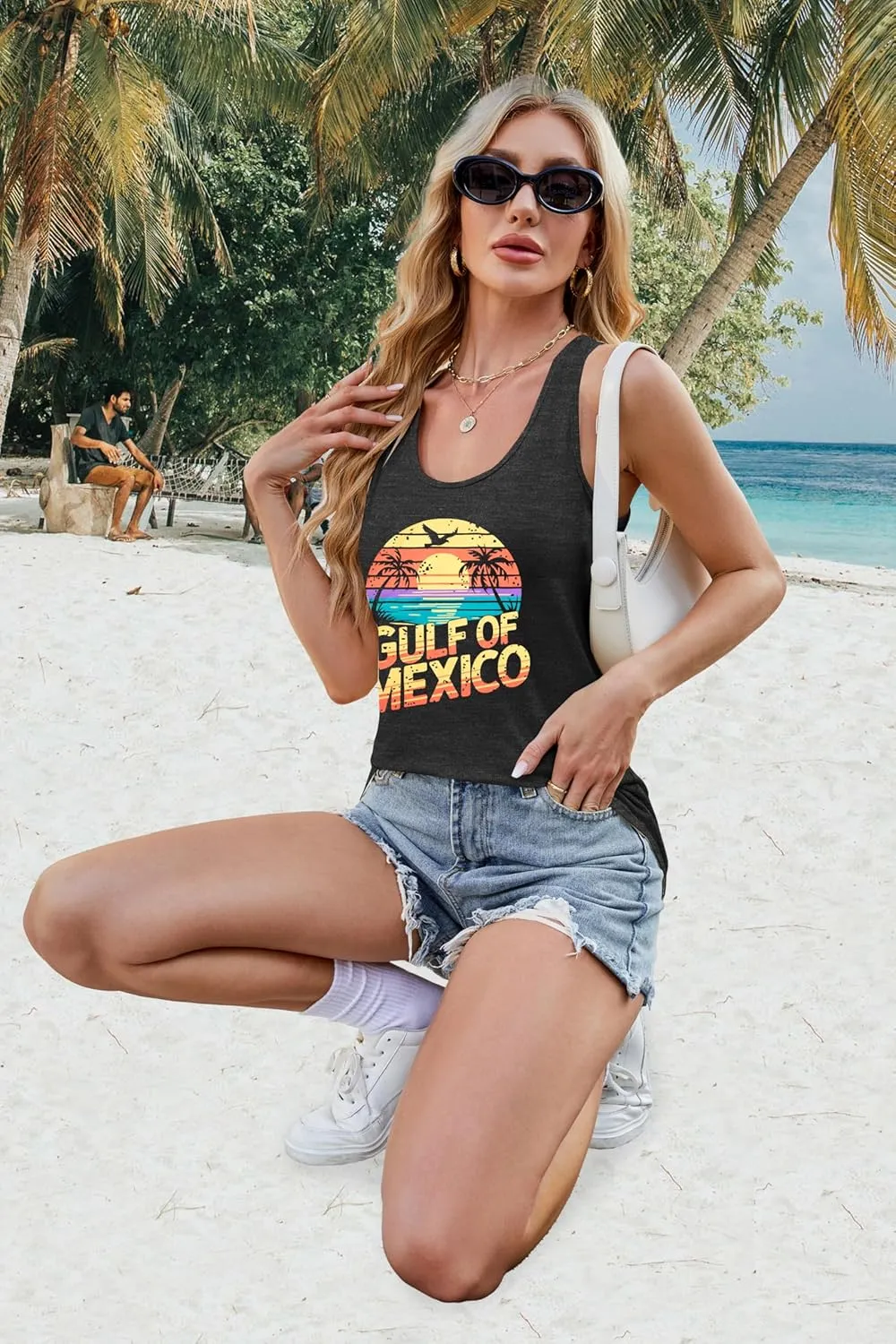 Gulf of Mexico T Shirt Women Gulf of Mexico Tank Top Vintage Beach Graphic Tee Summer Vacation Sleeveless Shirt