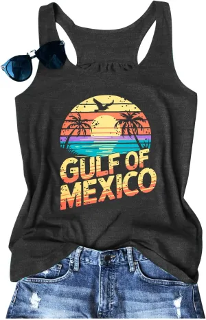 Gulf of Mexico T Shirt Women Gulf of Mexico Tank Top Vintage Beach Graphic Tee Summer Vacation Sleeveless Shirt