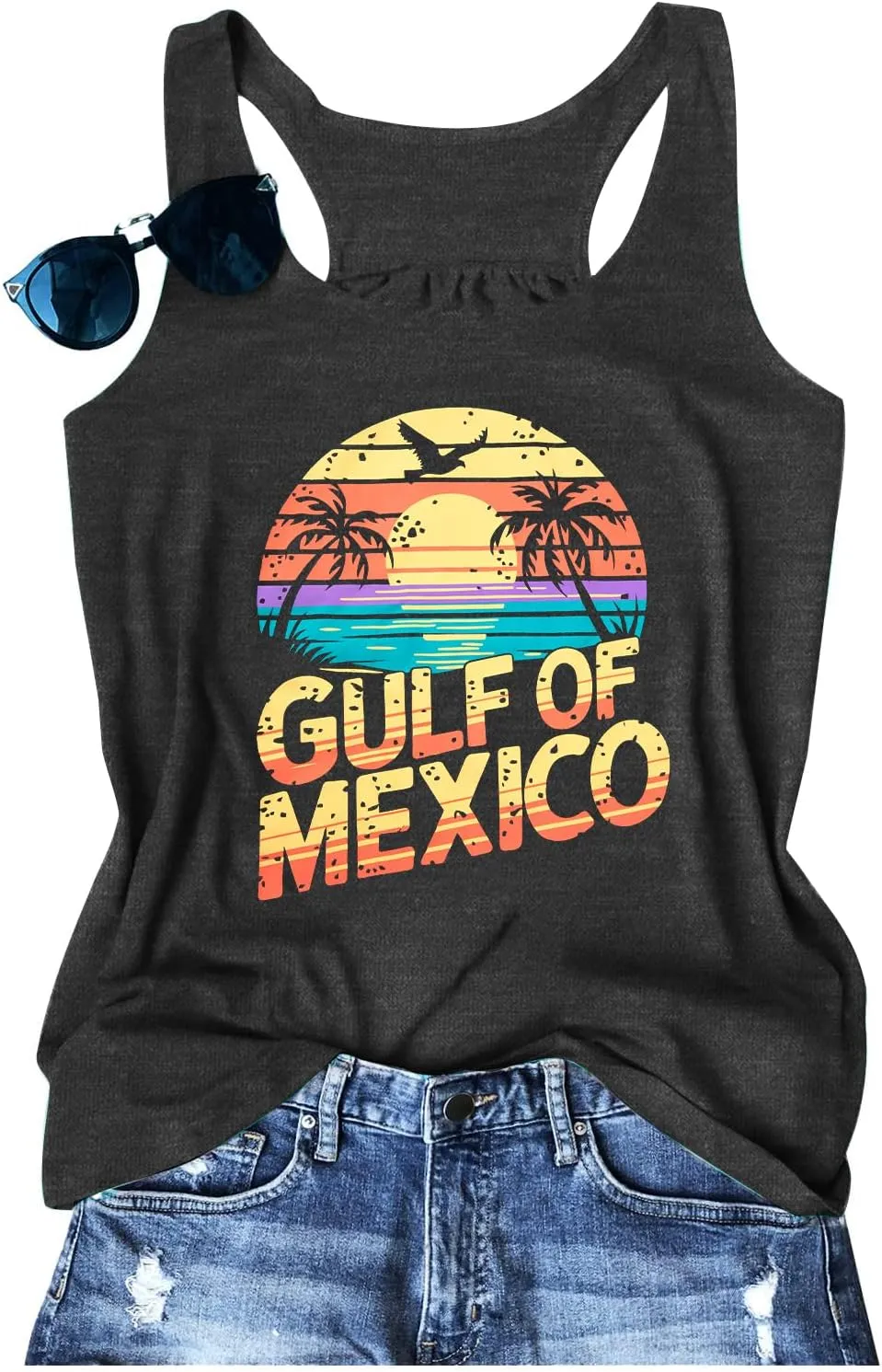 Gulf of Mexico T Shirt Women Gulf of Mexico Tank Top Vintage Beach Graphic Tee Summer Vacation Sleeveless Shirt
