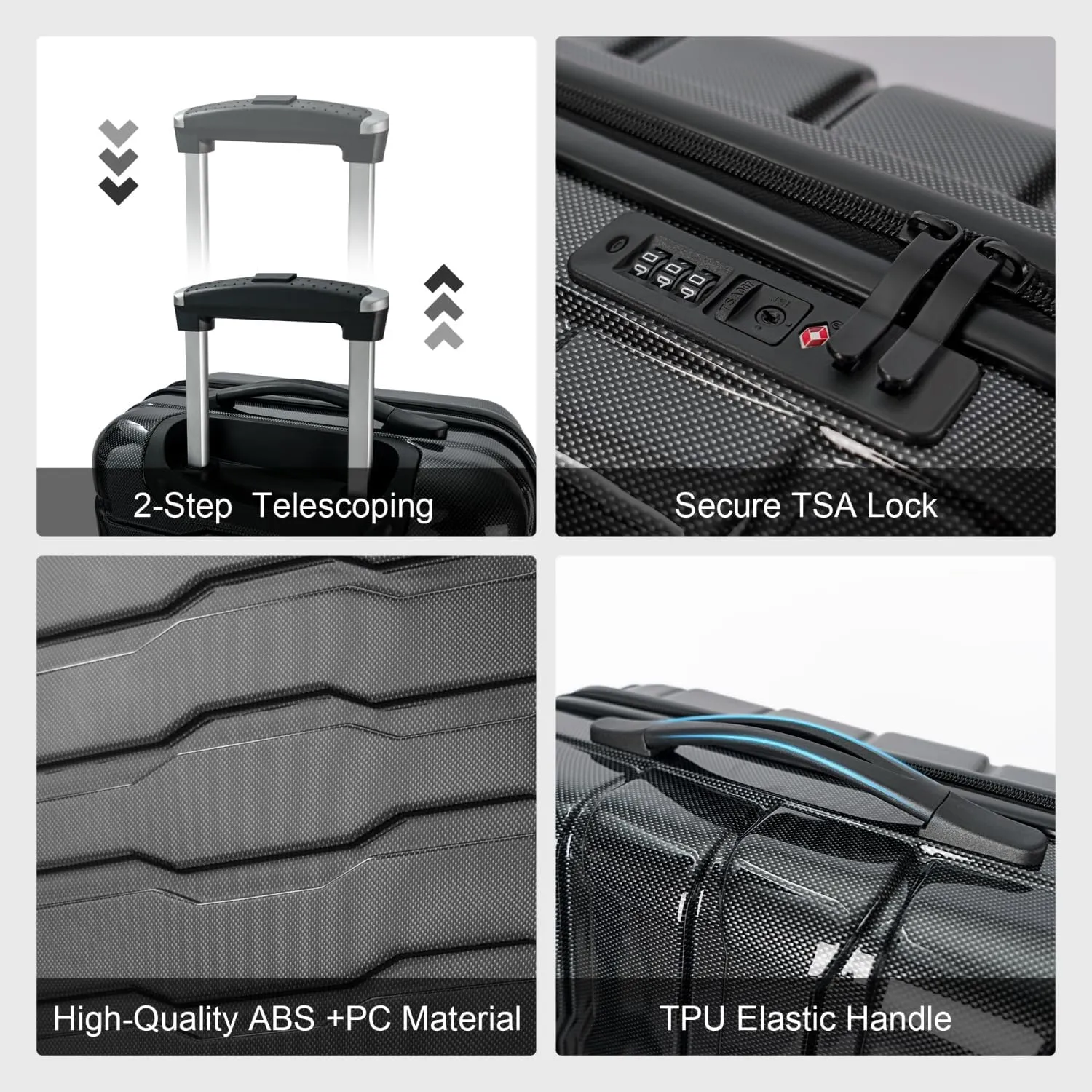 HABITRIO Luggage 3 Piece Sets with Spinner Wheels ABS PC Lightweight TSA Lock (20'/24'/28'), Black
