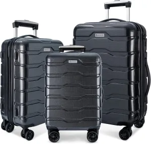 HABITRIO Luggage 3 Piece Sets with Spinner Wheels ABS PC Lightweight TSA Lock (20'/24'/28'), Black