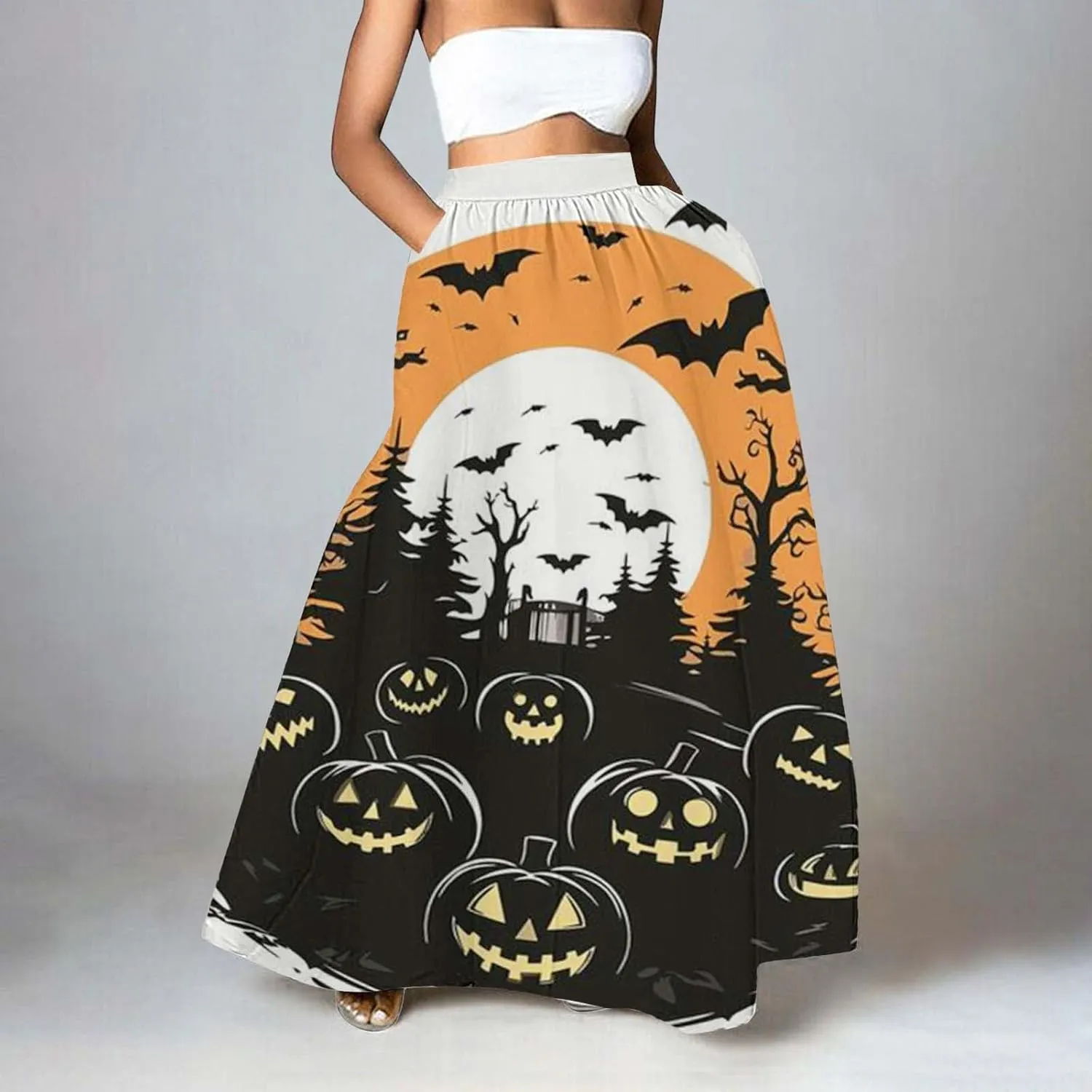 Halloween Costumes Womens Skirts Party Beach Pocket Long Maxi Skirt Fluffy Skirts for Women Halloween Skirt Tool