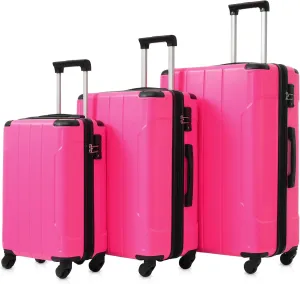 Hardshell Luggage Sets 3 Pcs Spinner Suitcase, Lightweight 20'', 24'', 28'', Expansion Features, Rose Red