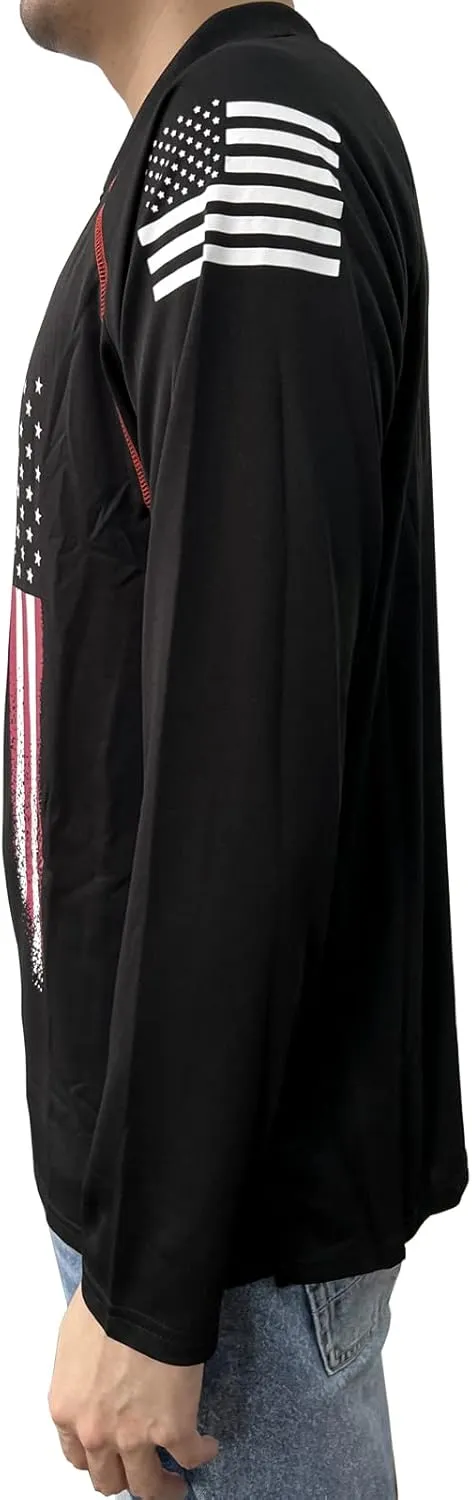 HARGLESMAN Mens American Flag Long Sleeve Polo Shirt