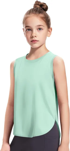 HASMES Girls Tank Tops Quick Dry Athletic Top Cute Sleeveless Shirts Dance Yoga Workout Tops