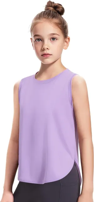 HASMES Girls Tank Tops Quick Dry Athletic Top Cute Sleeveless Shirts Dance Yoga Workout Tops