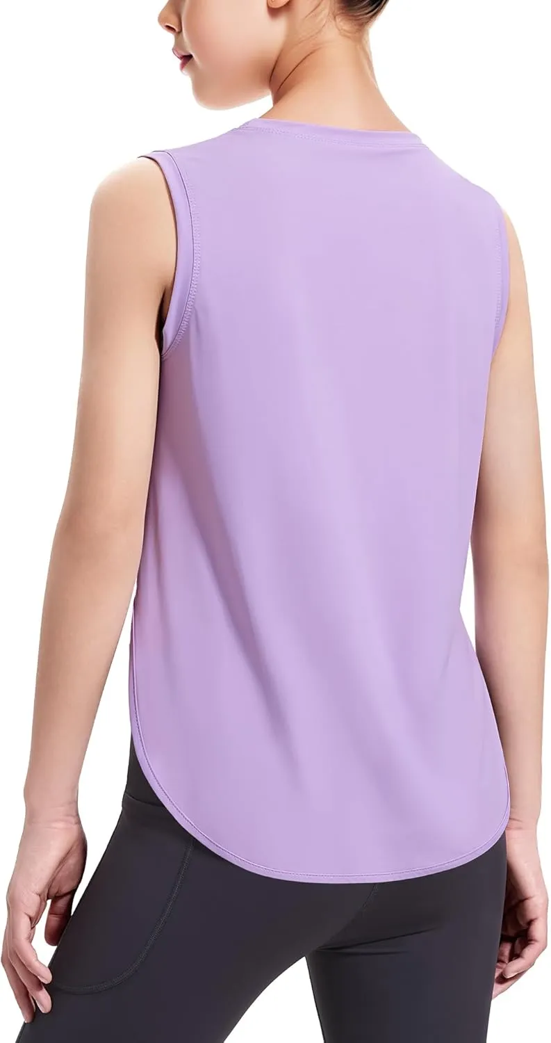 HASMES Girls Tank Tops Quick Dry Athletic Top Cute Sleeveless Shirts Dance Yoga Workout Tops