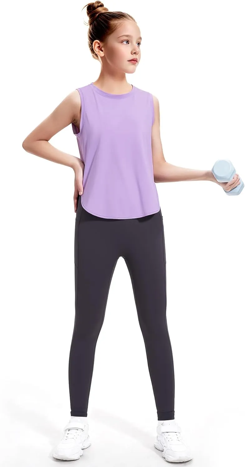 HASMES Girls Tank Tops Quick Dry Athletic Top Cute Sleeveless Shirts Dance Yoga Workout Tops
