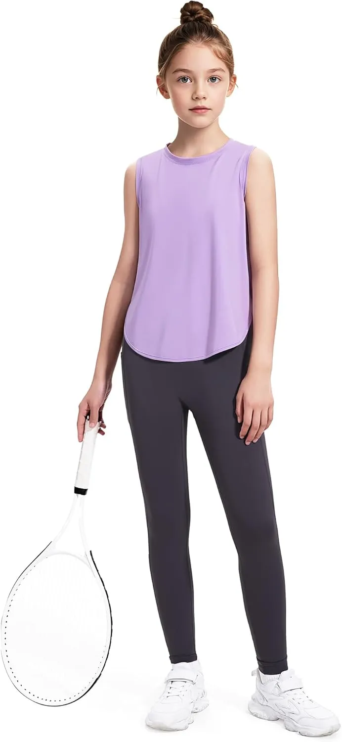 HASMES Girls Tank Tops Quick Dry Athletic Top Cute Sleeveless Shirts Dance Yoga Workout Tops