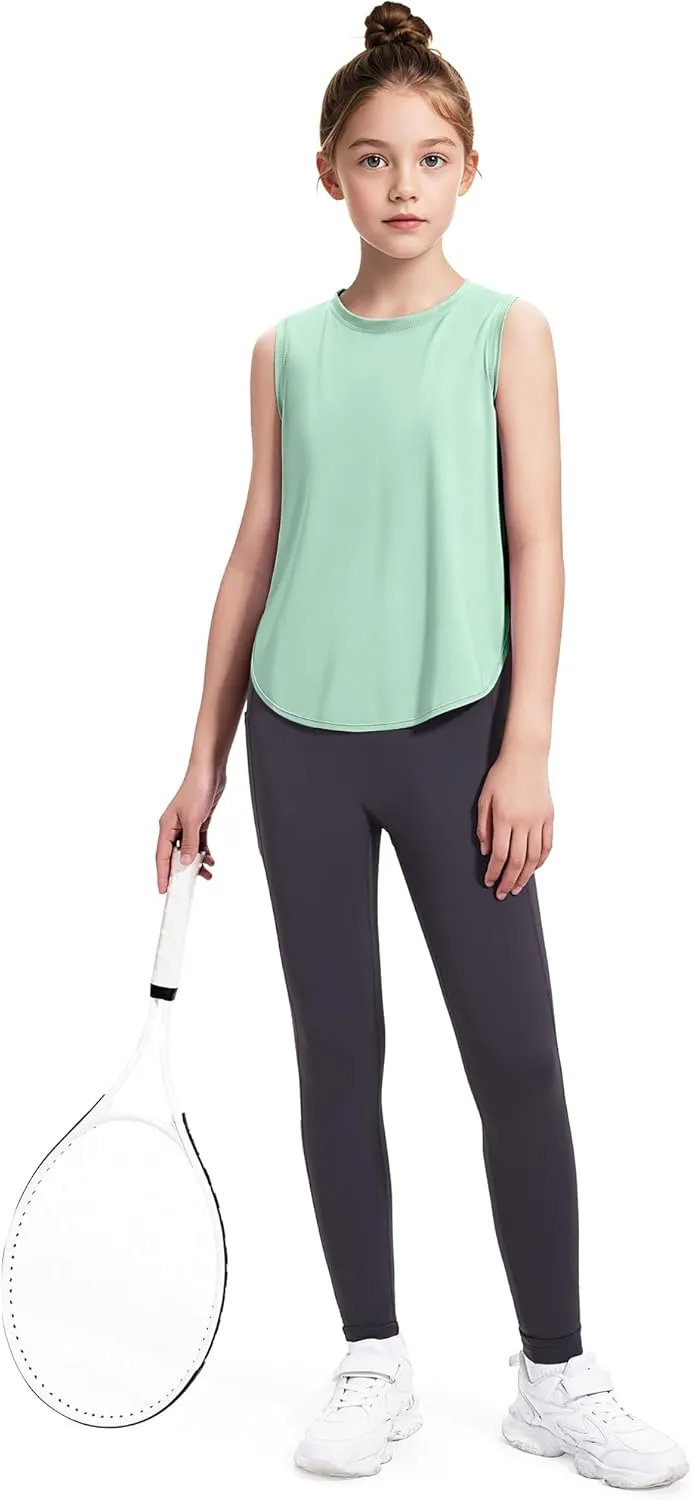 HASMES Girls Tank Tops Quick Dry Athletic Top Cute Sleeveless Shirts Dance Yoga Workout Tops