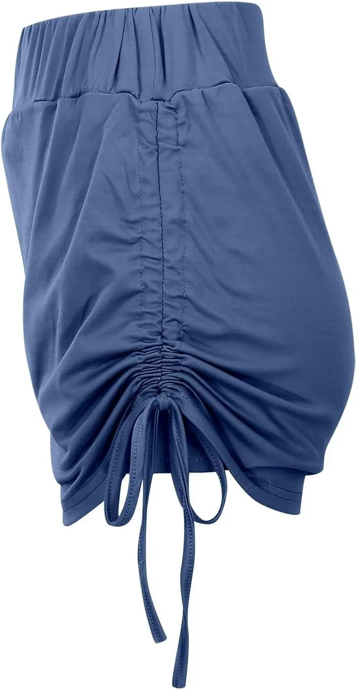 High Waisted Mini Skirts for Women Ruched Swim Skirt with Shorts Adjustable Tie Side Drawstring Swimsuit Bottom