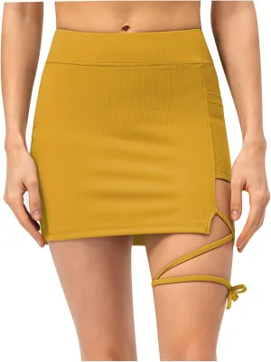 High Waisted Skirts for Women,Side Drawstring Stretchy Wrap Golf Skirts with Shorts,Dressy Going Out Skirt Outfits