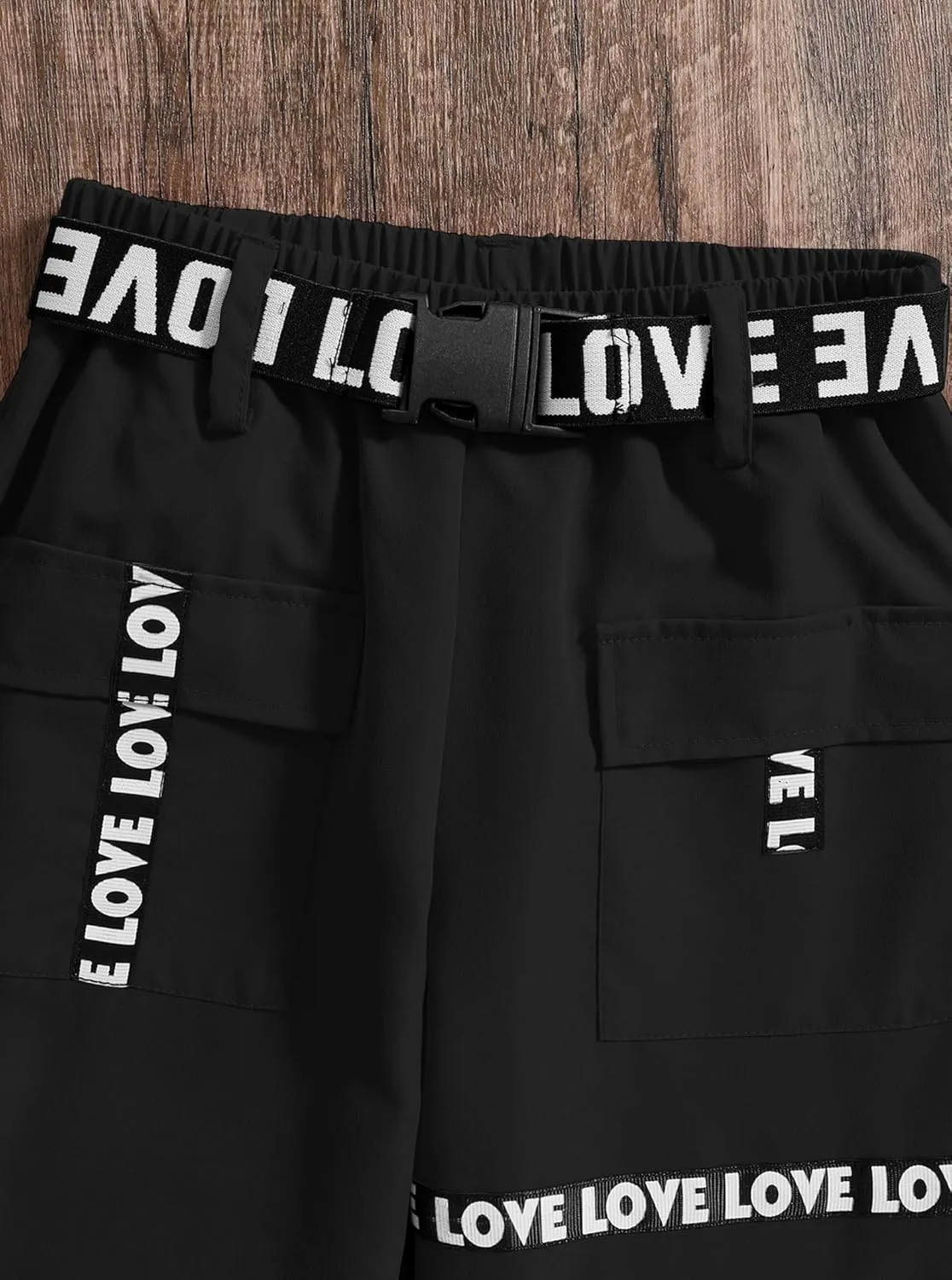 Hilinker Girls Cargo Pants Loose Hip Hop Dance Pants Elastic Waist Letters Jogger Pants