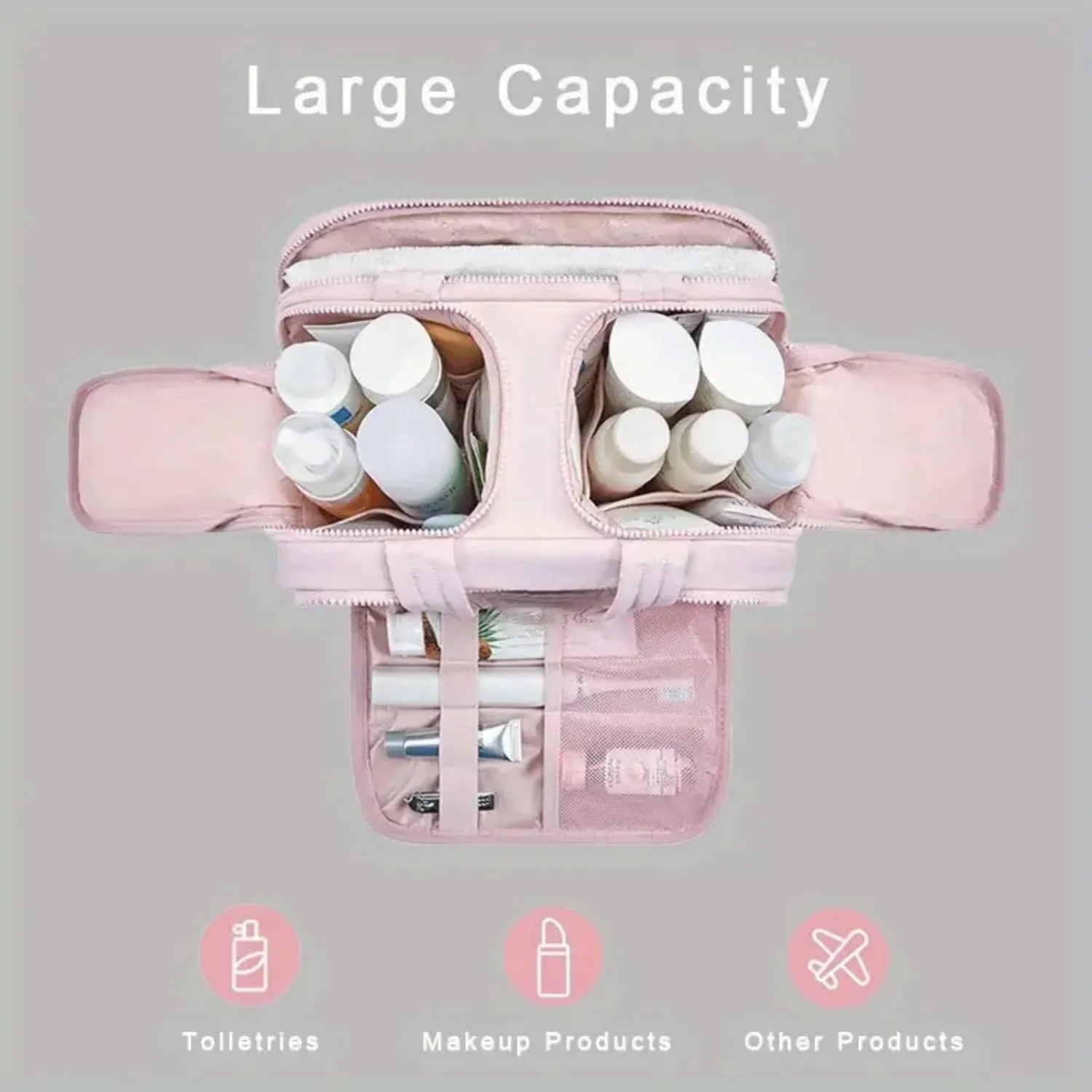 Humidity Travel Cosmetic Bag, Humidity Large Capacity Wide Open Travel Cosmetic Bag, 0.6lb Lightweight, For Womentraveling, Essentials Toiletries (Pink)