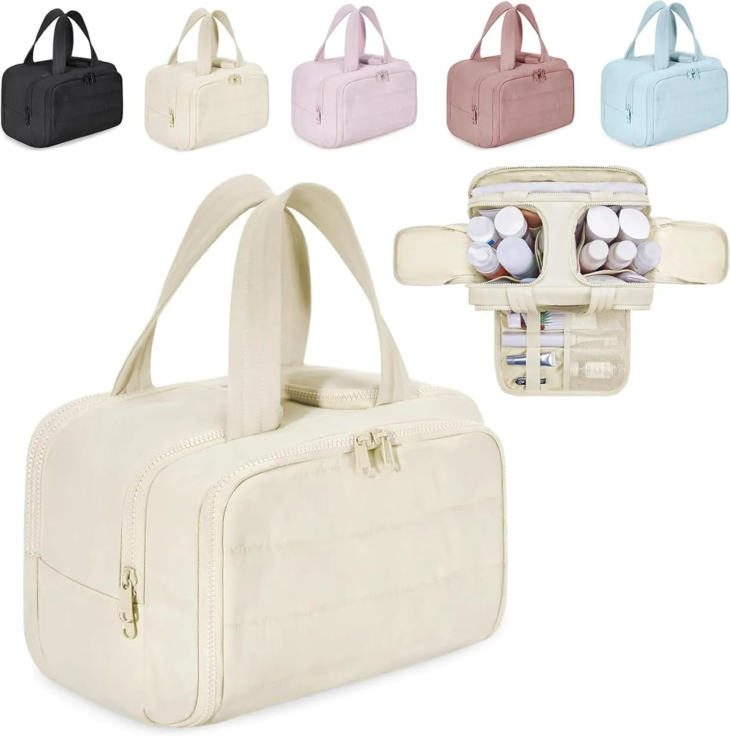 Humidity Travel Cosmetic BagHumidityt Large Capacity Wide-Open Travel Cosmetic Bag0.6lb Ultra Lightweight Toiletries Bag with Handle for Accessories, Essentials (beige)