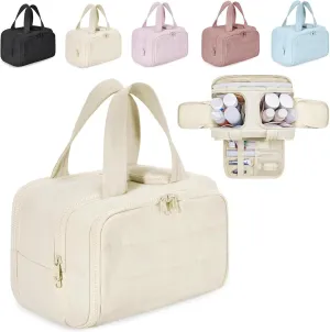 Humidity Travel Cosmetic BagHumidityt Large Capacity Wide-Open Travel Cosmetic Bag0.6lb Ultra Lightweight Toiletries Bag with Handle for Accessories, Essentials (beige)