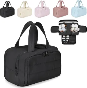 Humidity Travel Cosmetic BagHumidityt Large Capacity Wide-Open Travel Cosmetic Bag0.6lb Ultra Lightweight Toiletries Bag with Handle for Accessories, Essentials (black)