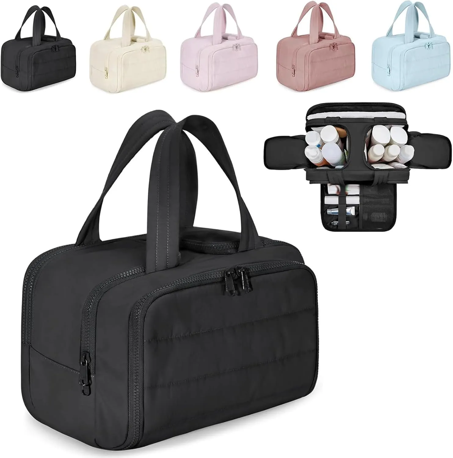 Humidity Travel Cosmetic BagHumidityt Large Capacity Wide-Open Travel Cosmetic Bag0.6lb Ultra Lightweight Toiletries Bag with Handle for Accessories, Essentials (black)