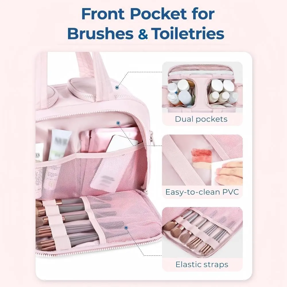 Humidity Travel Cosmetic BagHumidityt Large Capacity Wide-Open Travel Cosmetic Bag0.6lb Ultra Lightweight Toiletries Bag with Handle for Accessories, Essentials (Light Pink)
