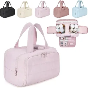 Humidity Travel Cosmetic BagHumidityt Large Capacity Wide-Open Travel Cosmetic Bag0.6lb Ultra Lightweight Toiletries Bag with Handle for Accessories, Essentials (Light Pink)