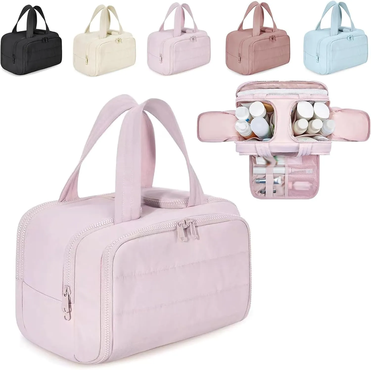 Humidity Travel Cosmetic BagHumidityt Large Capacity Wide-Open Travel Cosmetic Bag0.6lb Ultra Lightweight Toiletries Bag with Handle for Accessories, Essentials (Light Pink)