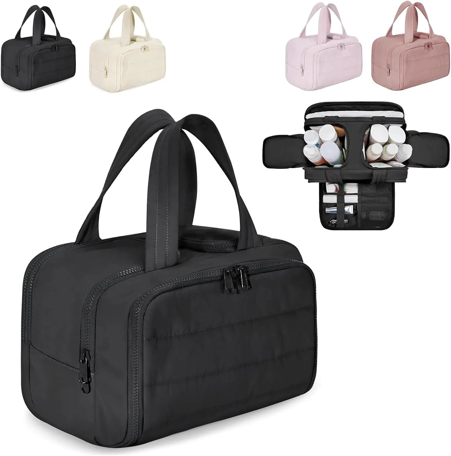 Humidityt Large Capacity Wide-Open Travel Cosmetic BagLightweight Toiletry Organizer for TravelingCureaway Travel0.6lb Lightweight, For Womentraveling, Essentials Toiletries (black)