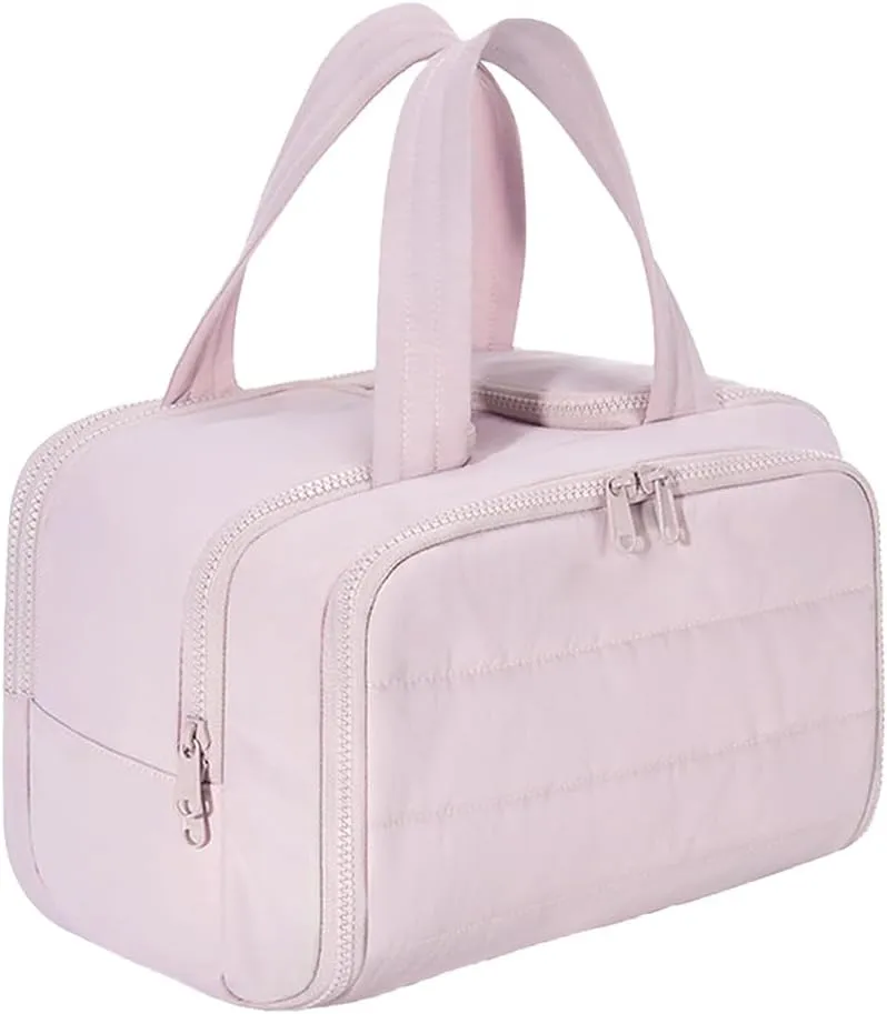 Humidityt Large Capacity Wide-Open Travel Cosmetic BagLightweight Toiletry Organizer for TravelingCureaway Travel0.6lb Lightweight, For Womentraveling, Essentials Toiletries (Light pink)