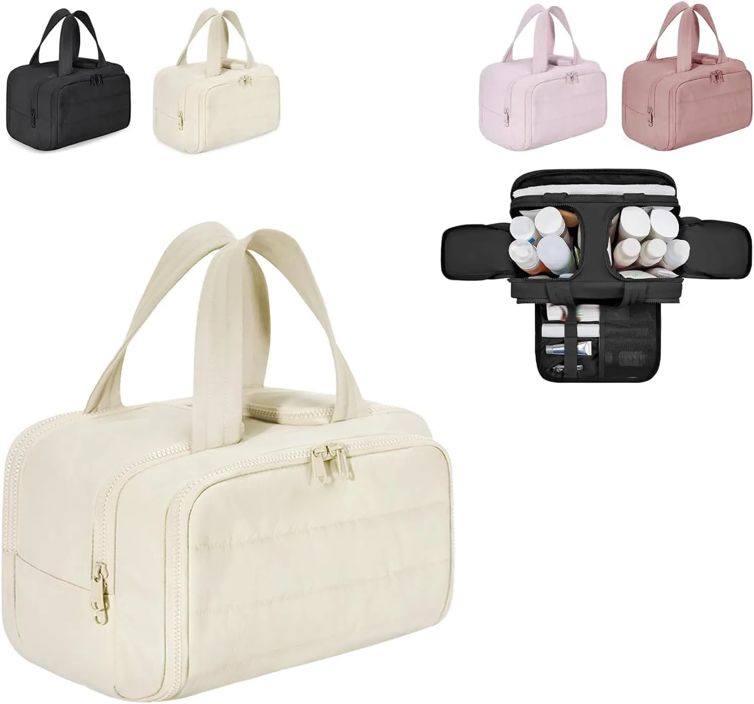 Humidityt Large Capacity Wide-Open Travel Cosmetic BagLightweight Toiletry Organizer for TravelingCureaway Travel0.6lb Lightweight, For Womentraveling, Essentials Toiletries (White)