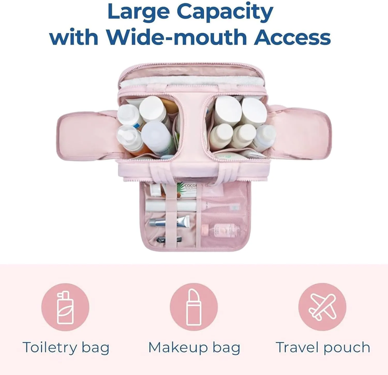 Humidityt Large Capacity Wide-Open Travel Cosmetic BagLightweight Toiletry Organizer for TravelingCureaway Travel0.6lb Lightweight, For Womentraveling, Essentials Toiletries (White)