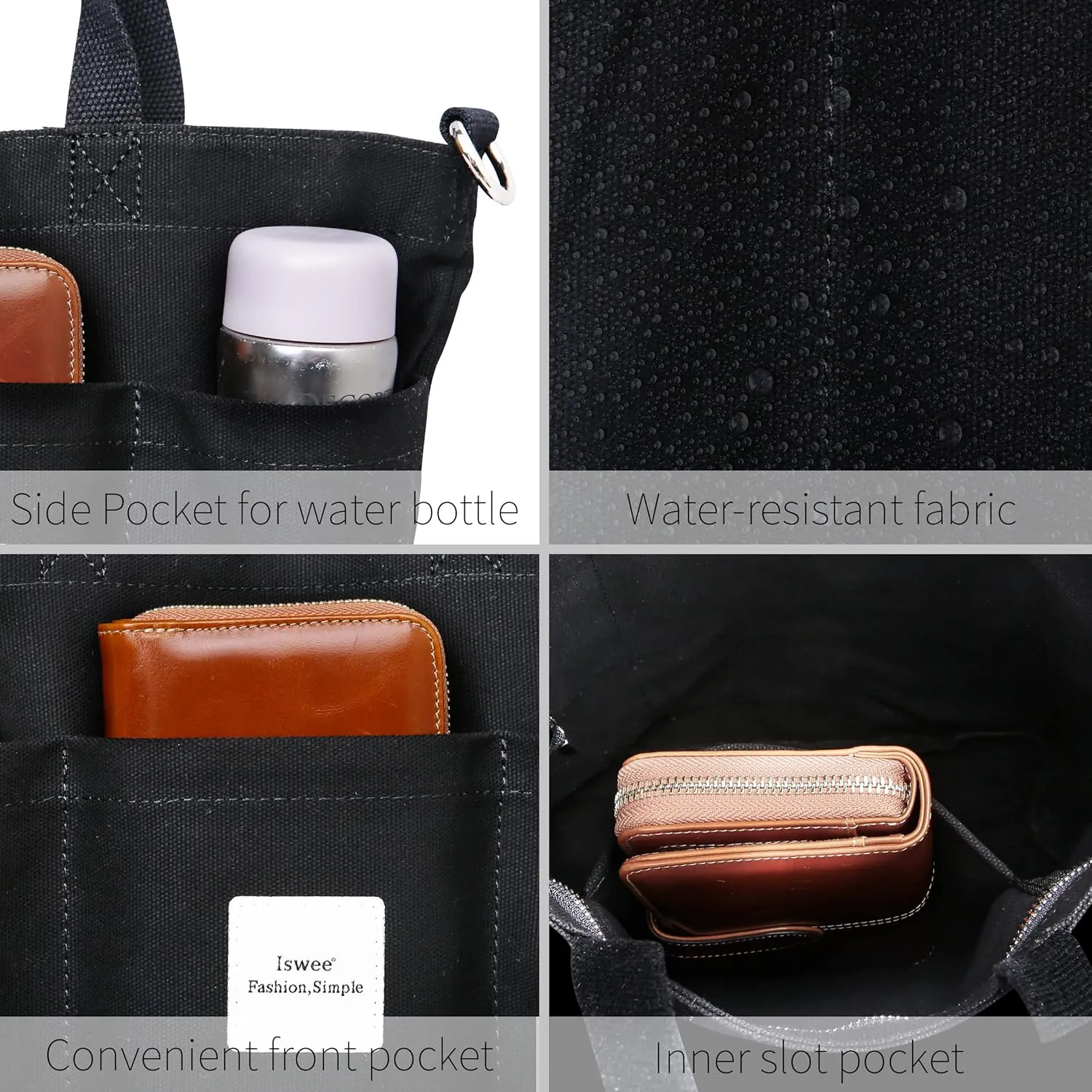 Iswee Canvas Tote Bag with Zipper Multi Pockets Tote Purse for Women Fashion Crossbody Tote Shoulder Bag Handbag Everyday Bag