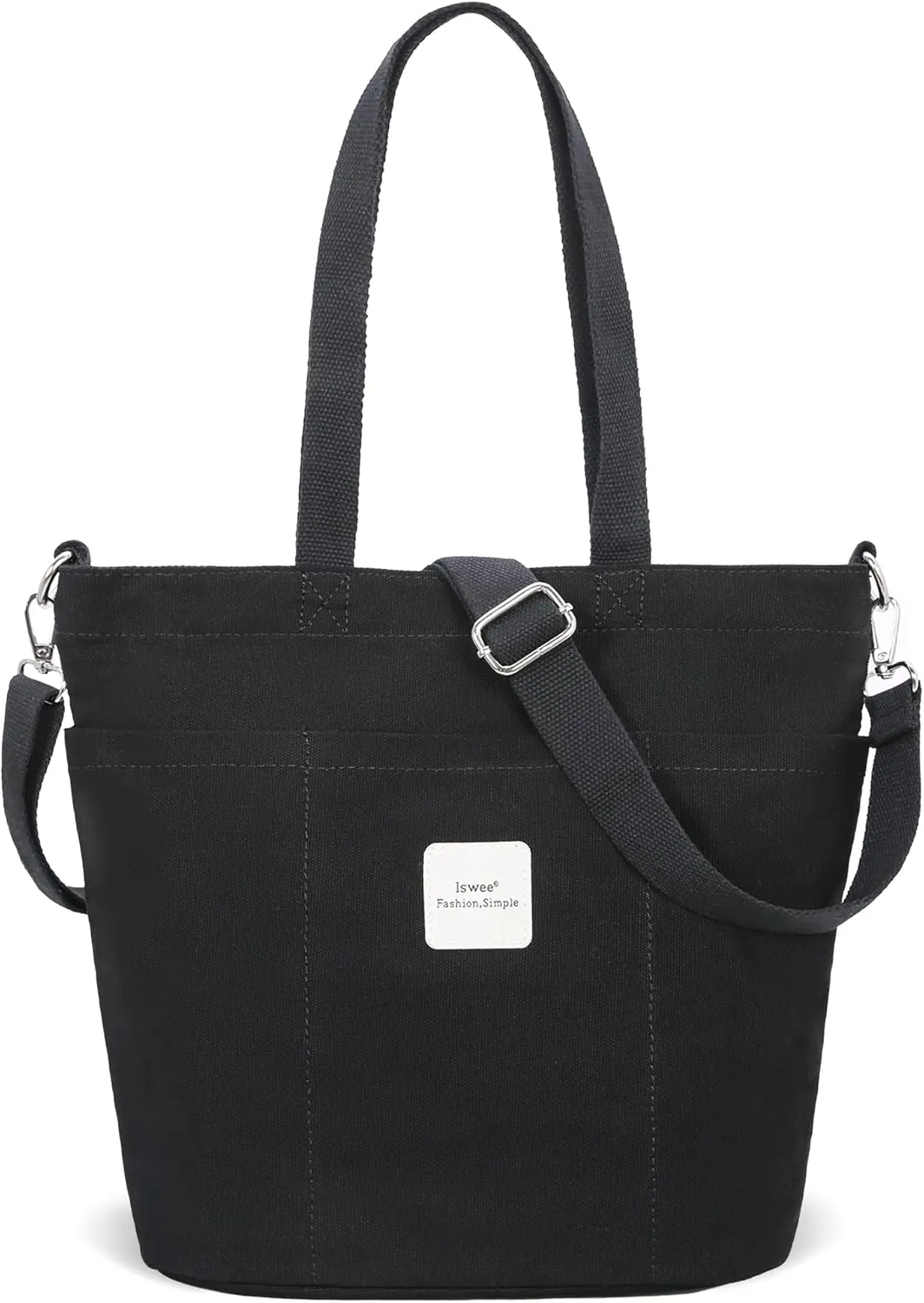 Iswee Canvas Tote Bag with Zipper Multi Pockets Tote Purse for Women Fashion Crossbody Tote Shoulder Bag Handbag Everyday Bag