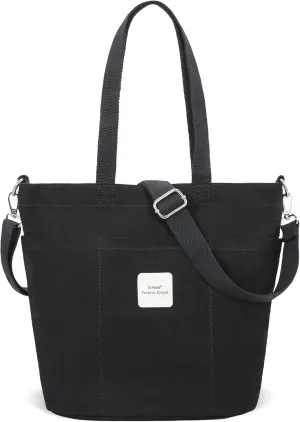 Iswee Canvas Tote Bag with Zipper Multi Pockets Tote Purse for Women Fashion Crossbody Tote Shoulder Bag Handbag Everyday Bag