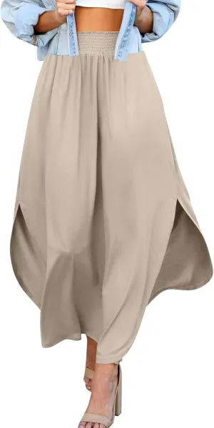 JJHAEVDY Skirts for Women Solid Irregular Hem Maxi Skirt Elastic High Waisted Skirts Loose Casual Fashion Skirts with Pockets