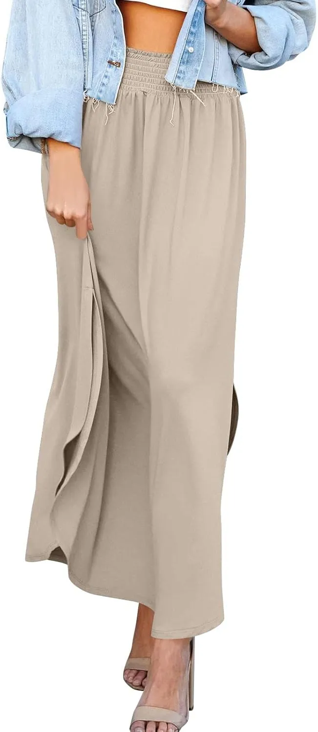 JJHAEVDY Skirts for Women Solid Irregular Hem Maxi Skirt Elastic High Waisted Skirts Loose Casual Fashion Skirts with Pockets