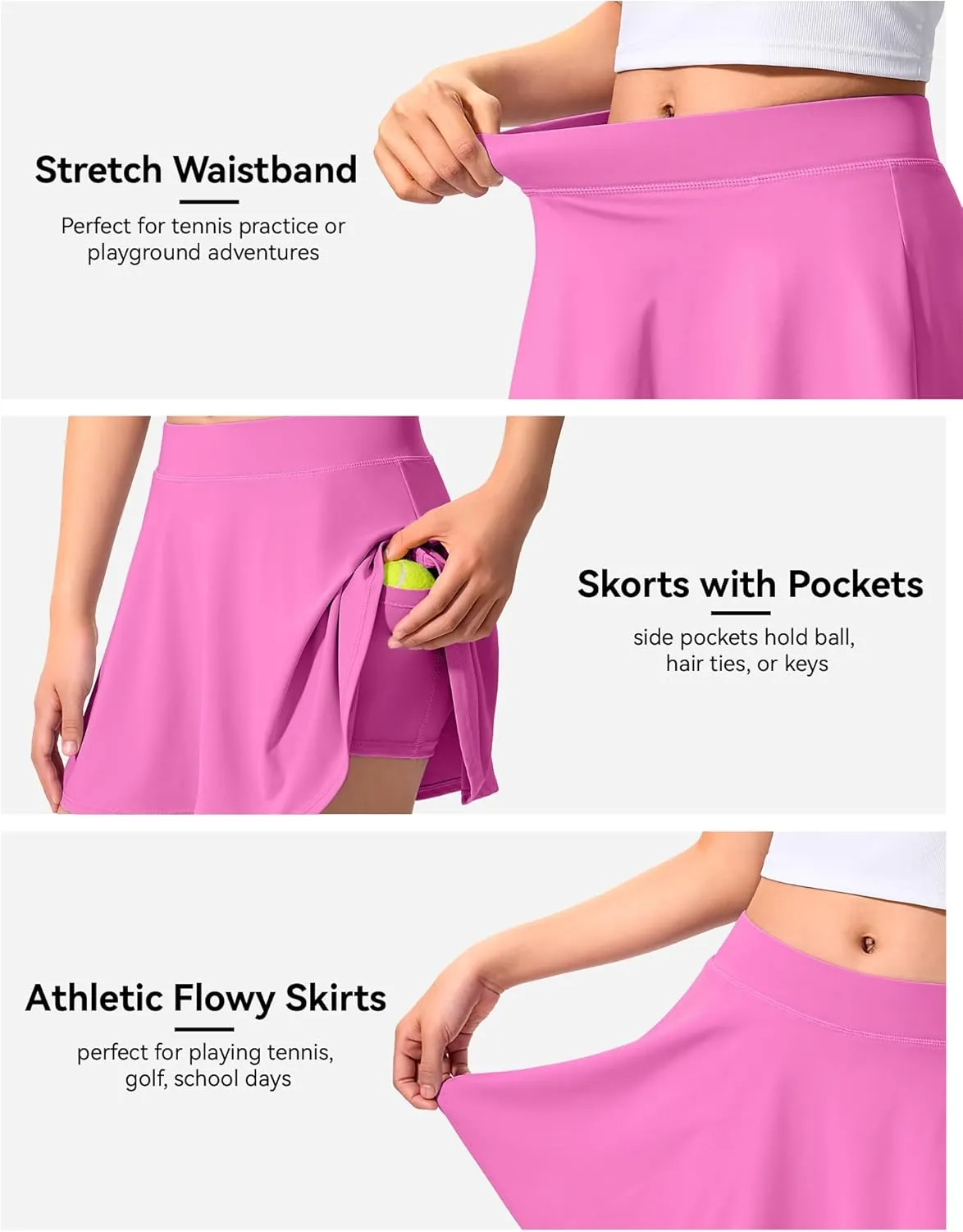 JOCMIC Girls Tennis Skirt with Shorts and Pockets for Golf Running School, Athletic Skorts for Girls 7-14 Years