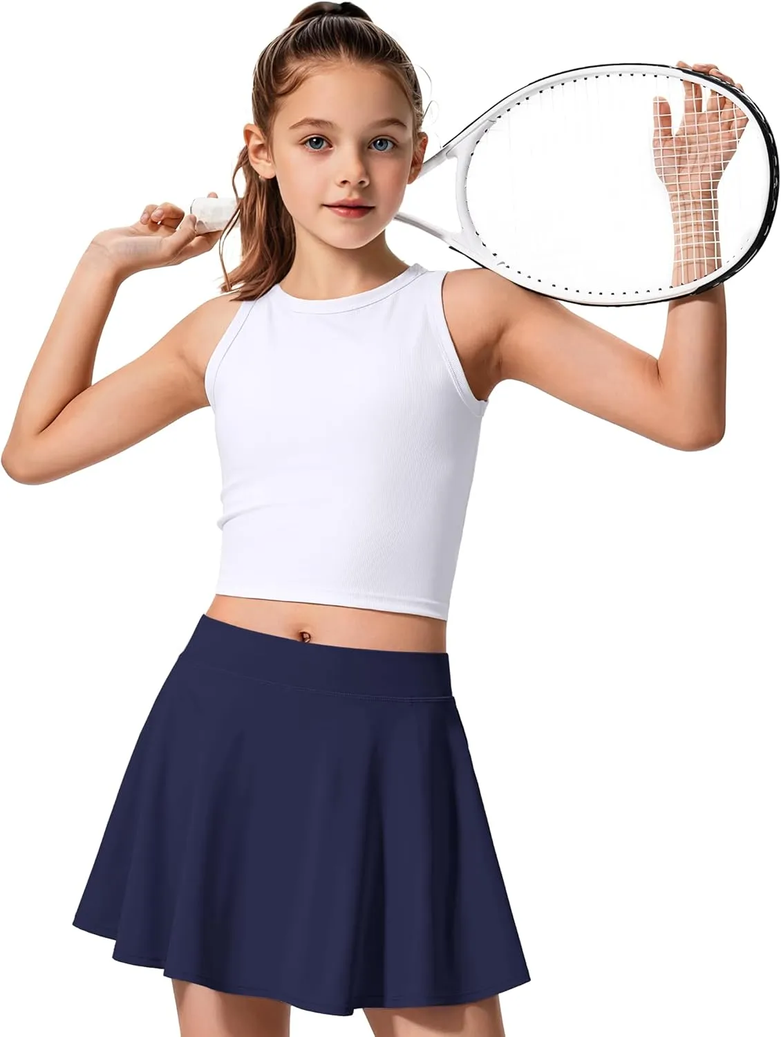 JOCMIC Girls Tennis Skirt with Shorts and Pockets for Golf Running School, Athletic Skorts for Girls 7-14 Years