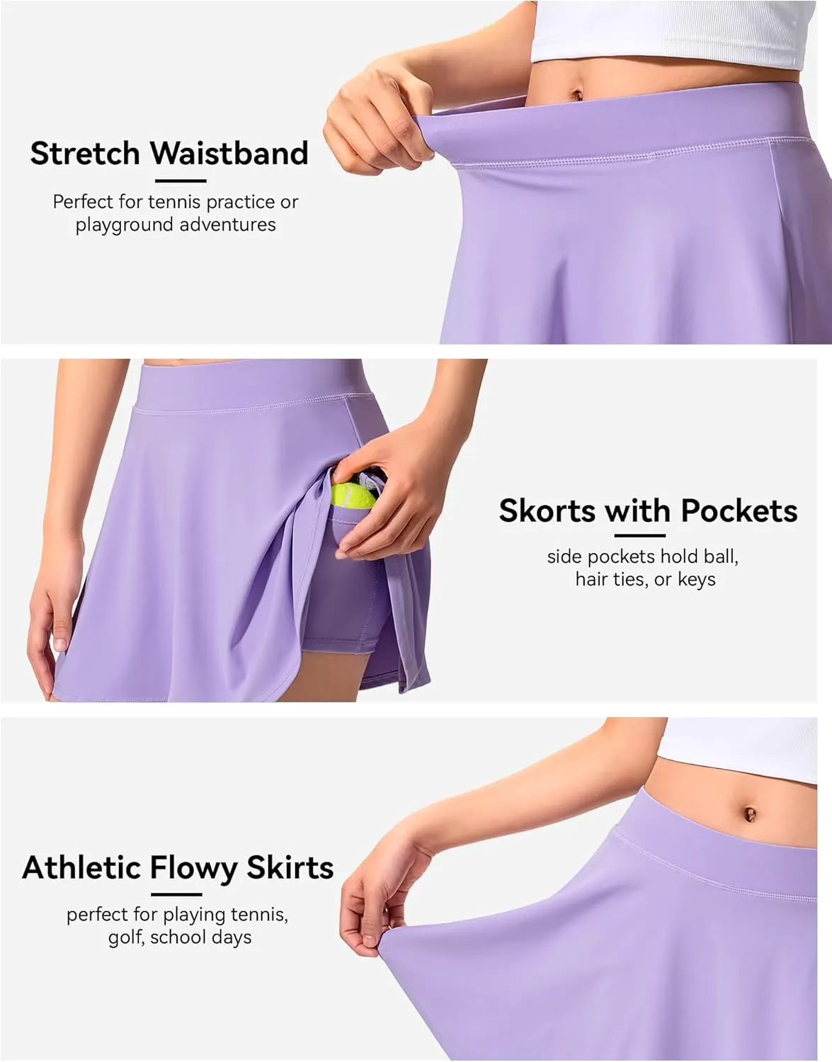 JOCMIC Girls Tennis Skirt with Shorts and Pockets for Golf Running School, Athletic Skorts for Girls 7-14 Years
