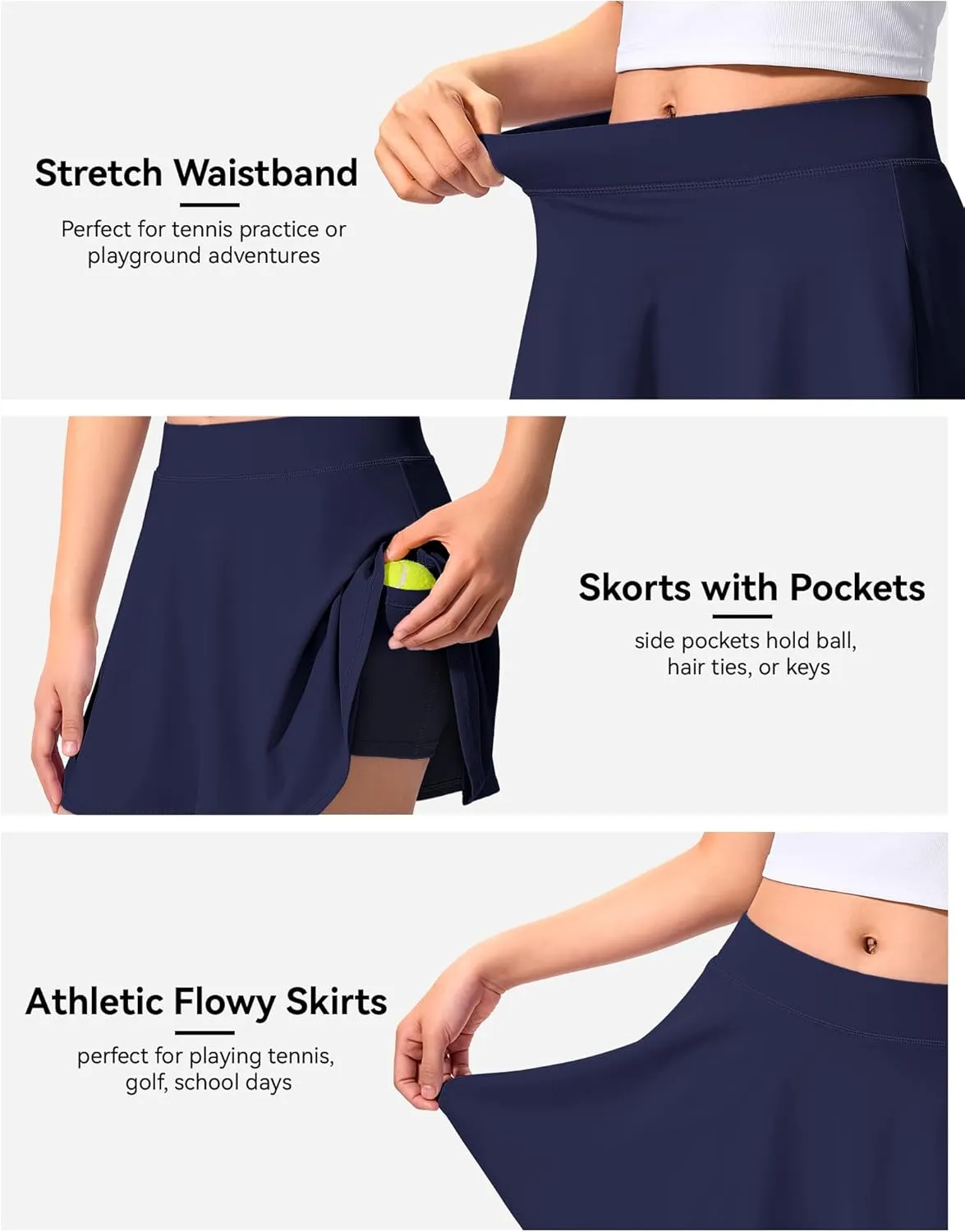 JOCMIC Girls Tennis Skirt with Shorts and Pockets for Golf Running School, Athletic Skorts for Girls 7-14 Years