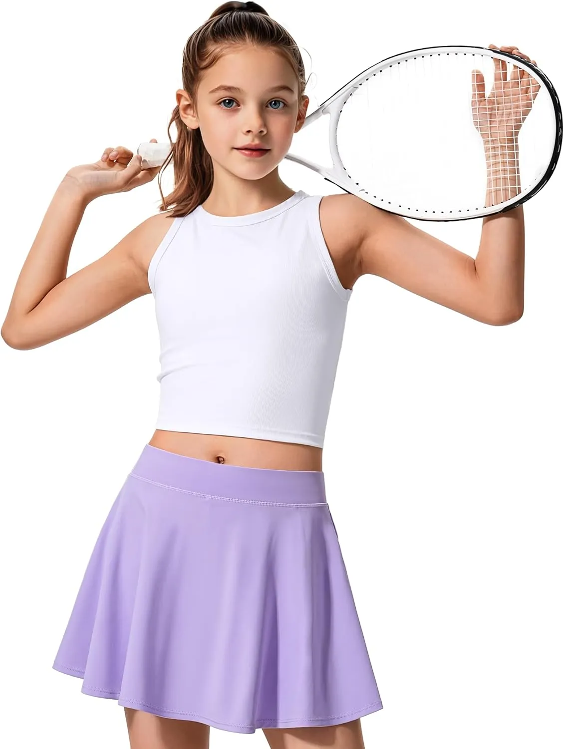 JOCMIC Girls Tennis Skirt with Shorts and Pockets for Golf Running School, Athletic Skorts for Girls 7-14 Years